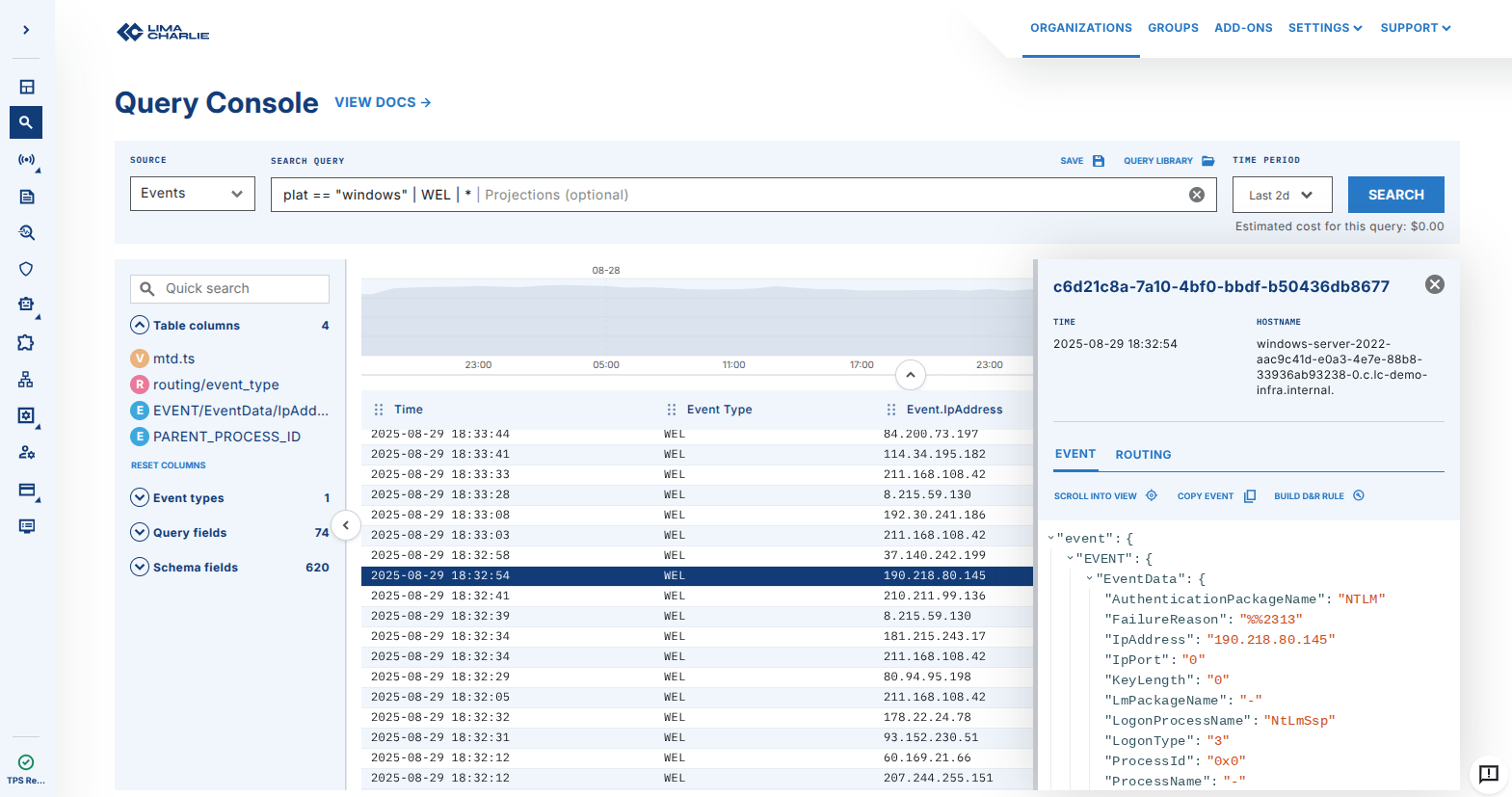 Query Console UI - LimaCharlie Documentation